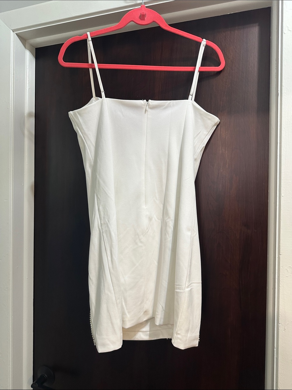 Amazing Lace | Elegant White Cowl Neck Mini Dress with Pearl & Crystal Accents - Picture 5 of 15